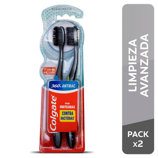COLGATE CEPILLO 360 ANTIBACTERIAL SUAVE PACK x2